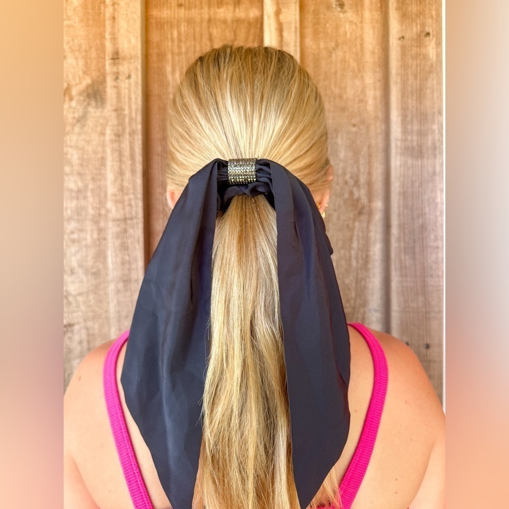 Navy Diamond Bow Hair Tie Scrunchies - Picture 2 of 2